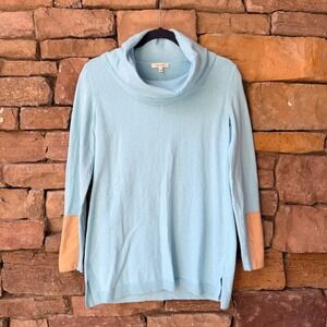 Tyler Boe XS Cashmere Blend Cowl Neck Blue Long Sleeve Elbow Pads Cotton Sweater